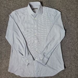 Corneliani Techno Button-Up Mens Shirt Size M BlueStriped Stretch Long Sleeve